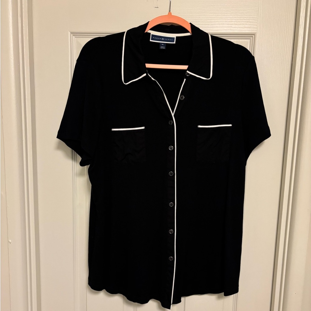 Karen Scott Short Sleeve Button Down Top